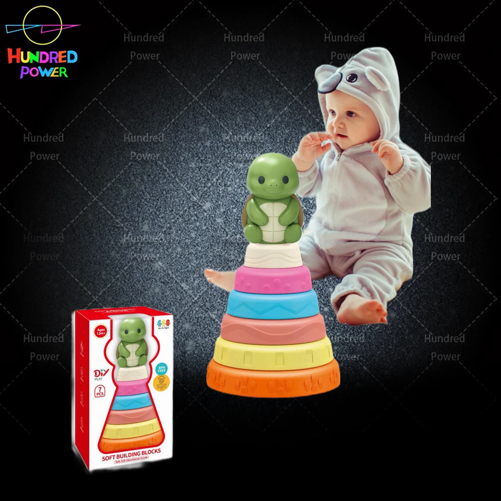 Stacking Toy (with one turtle figure), eco-friendly TPR soft rubber, high-temperature sterilizable, 7pcs