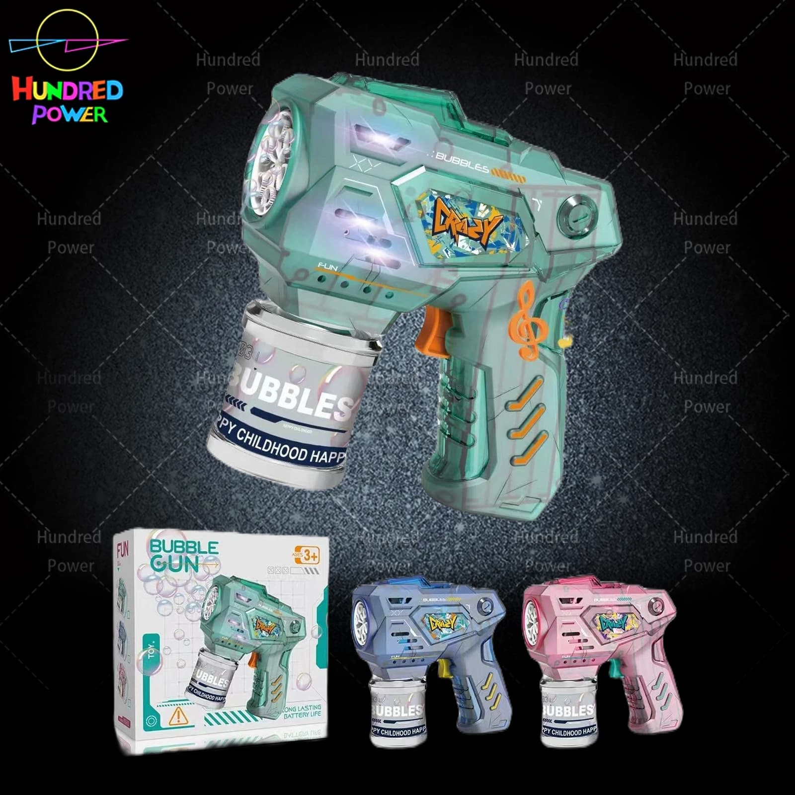 6-Hole Light and Music Transparent Bubble Gun in default color
