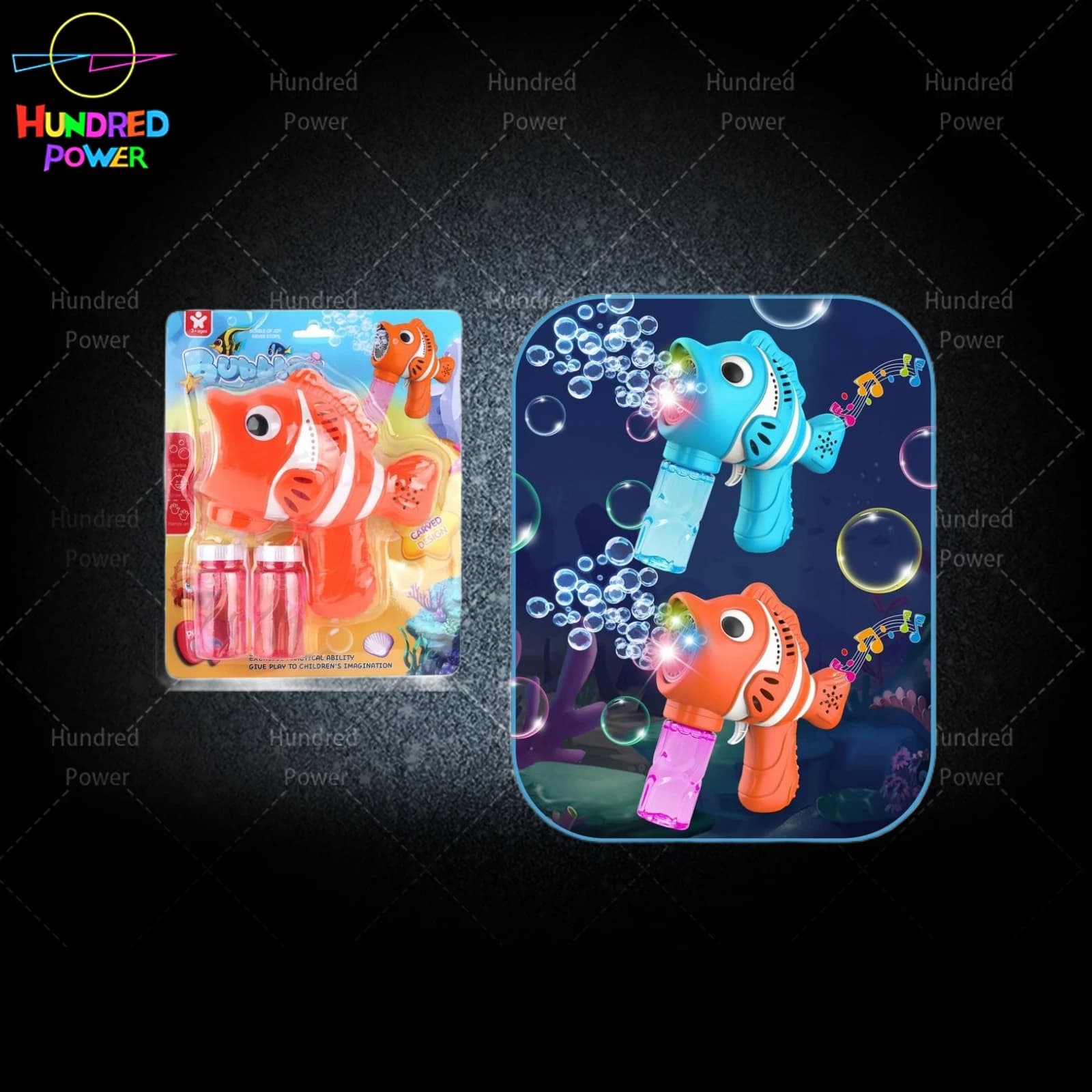 20-Hole Clownfish Bubble Gun, 4*AA Batteries (Not Included), Electric Fully Automatic Handheld Bubble Blower Toy