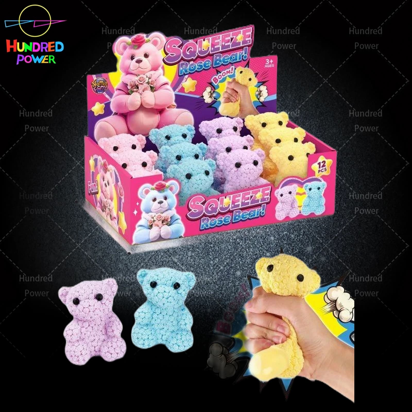 Four-color rose bear (12PCS)