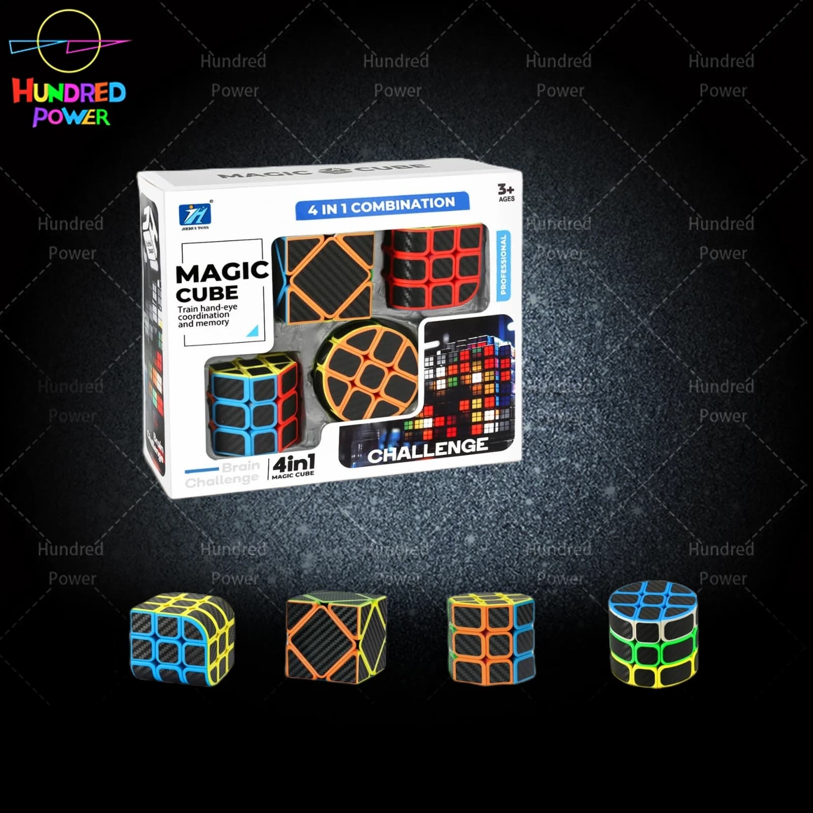 Skewb Black Carbon + Triangular Prism Black Carbon + Octagonal Black Carbon + Cylindrical Black Carbon