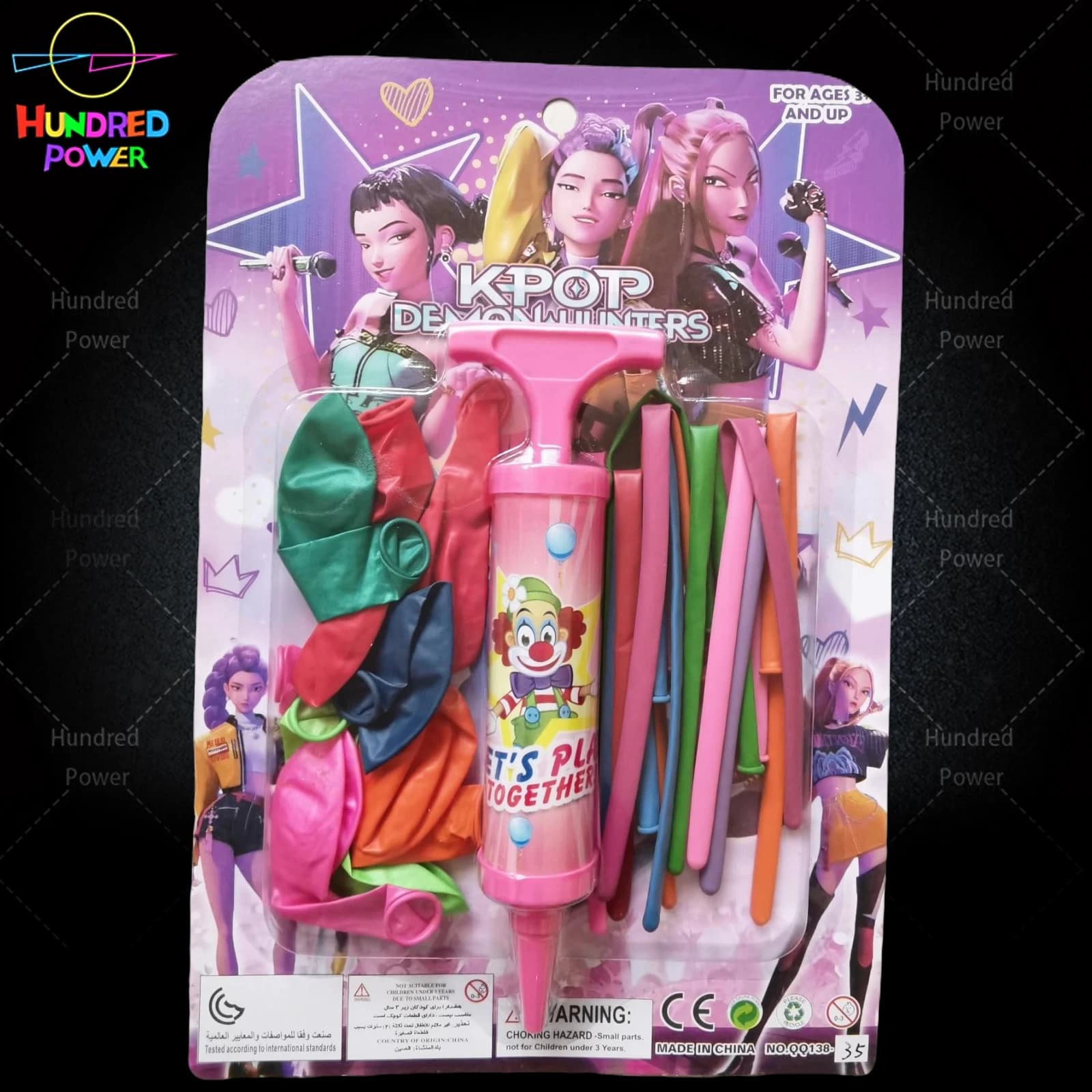 Air pump with 12 long balloons and 8 size 6 round balloons in random colors