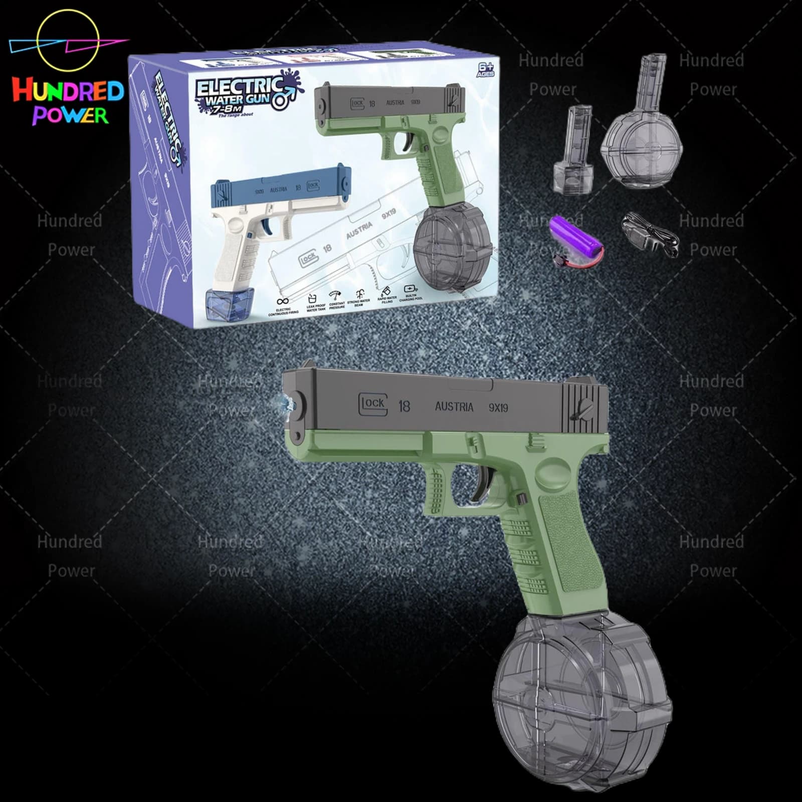 Glock Electric Water Gun - Drum/Magazine (Black-Green) product image