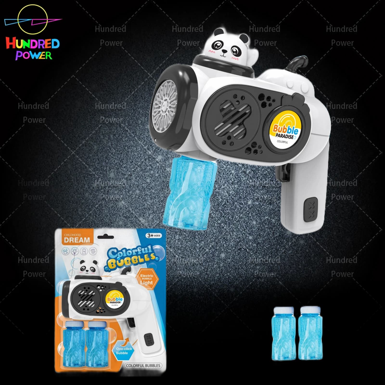 Fully Automatic Panda Bubble Gun, One Light, No Music