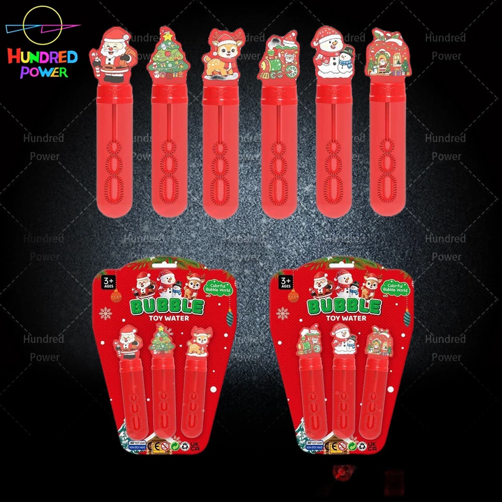 Christmas-shaped medium bubble wand (3-piece suction card pack), 35ml per piece