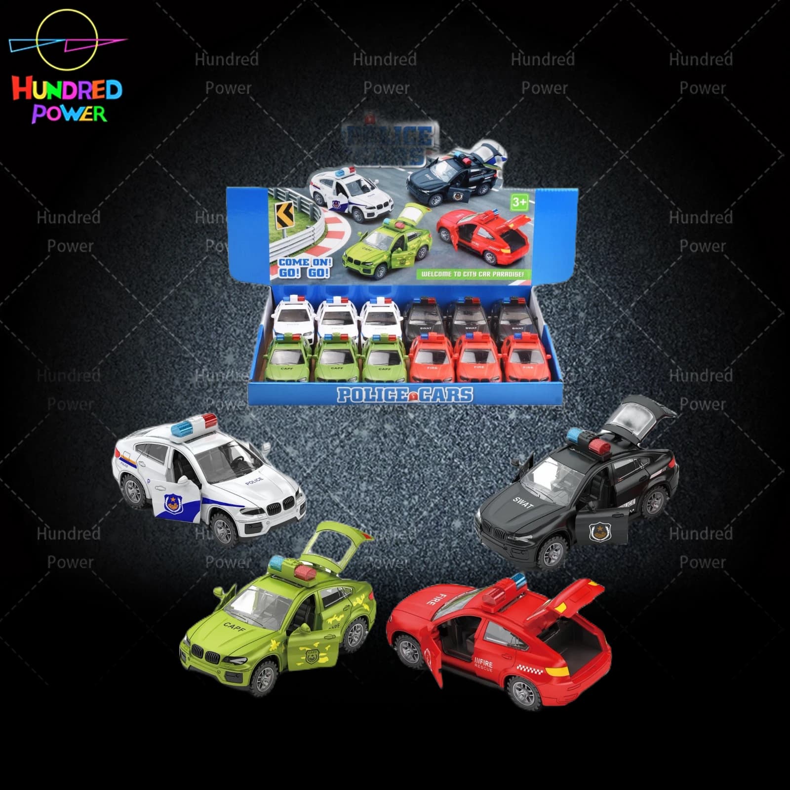 Inertia Police Car 12pcs/Box alloy model car set in default colors
