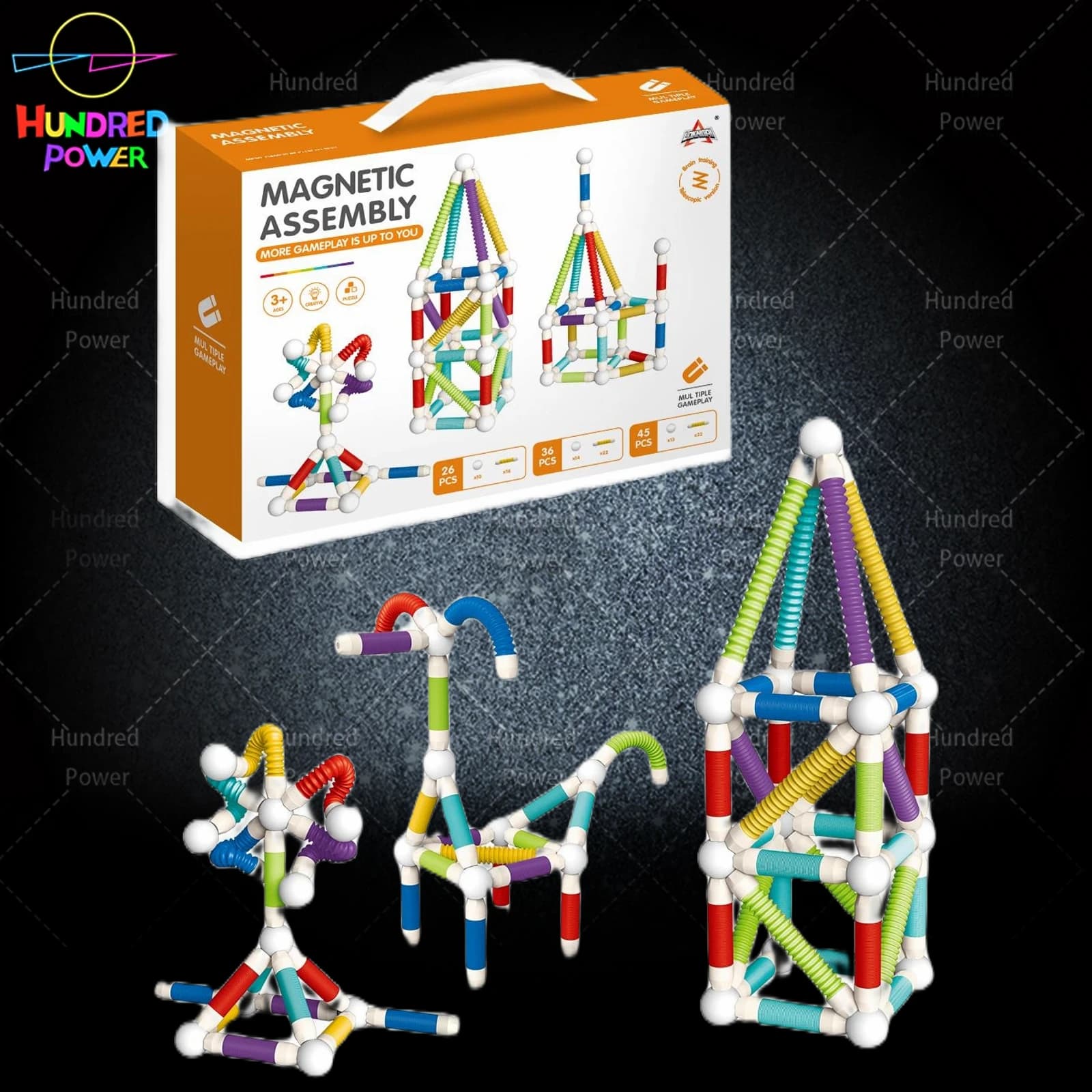 Transformable Magnetic Building Blocks Telescopic Magnetic Rods 45PCS