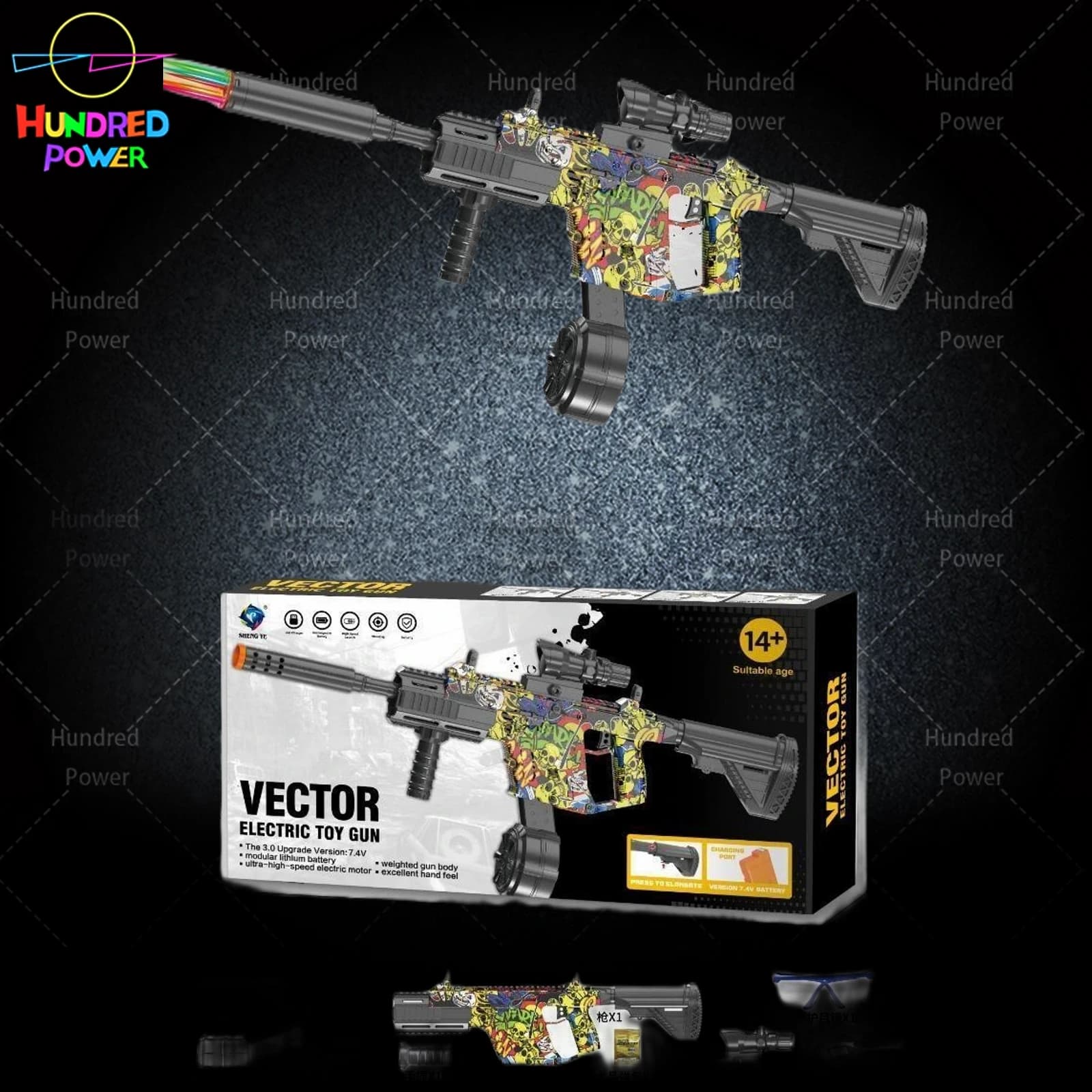 Graffiti High-Speed Manual-Automatic VECTOR Tactical Version Water Bullet Gun Soft Bullet Gun Launcher (with Colorful Flame Spout)