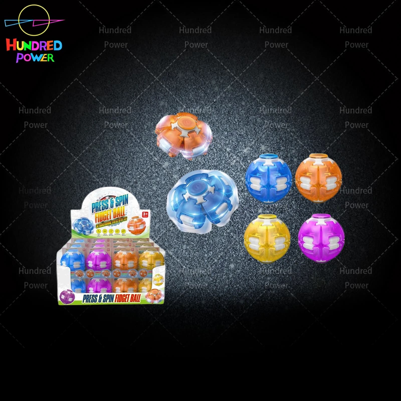 Transparent Press-and-Spin Gyro Ball (Blue/Orange/Yellow/Purple)