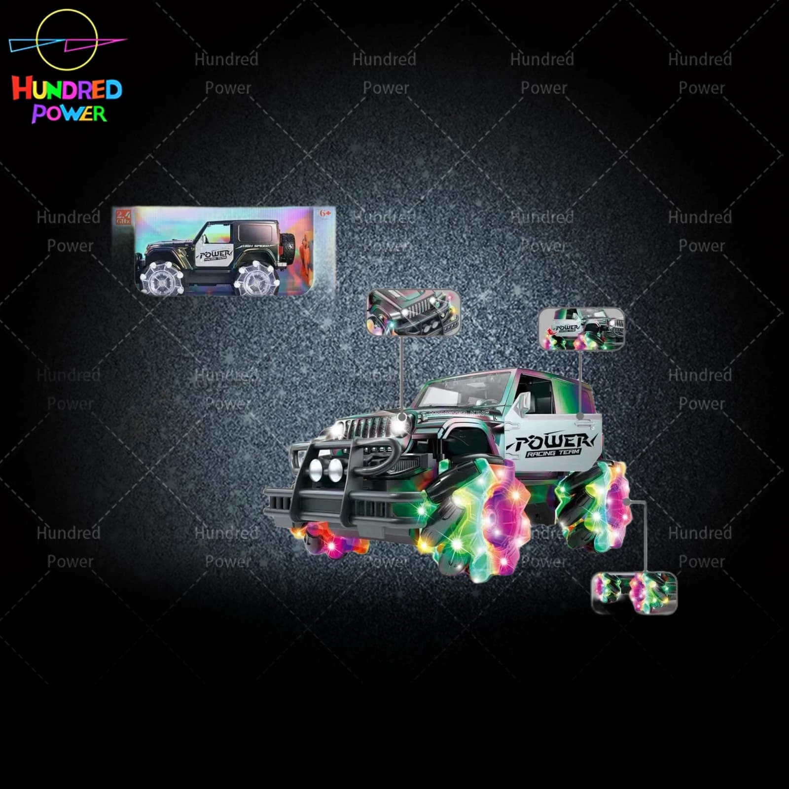 1:14 9-Channel 2.4GHz Stunt Sideways Off-Road RC Car (Colorful UV Plating, Colorful Lights)
