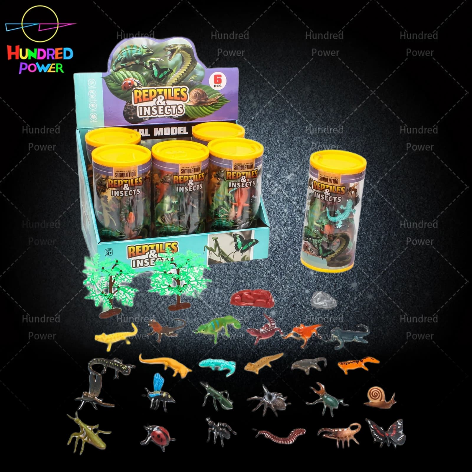 PVC Solid Lizard + Insects (6 PVC Tubes/Display Box)