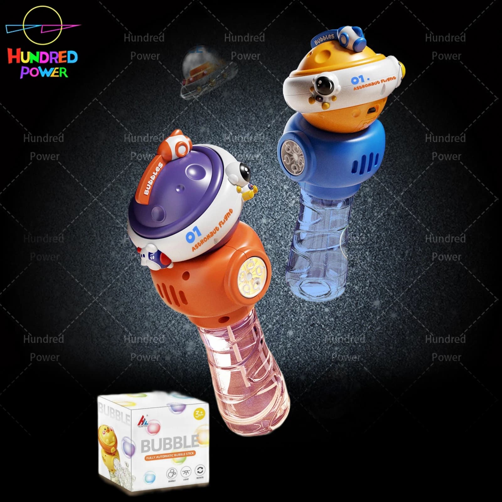 Rotating Space Planet Electric Bubble Wand with Light (Function: Hand-operated 360-degree rotation)