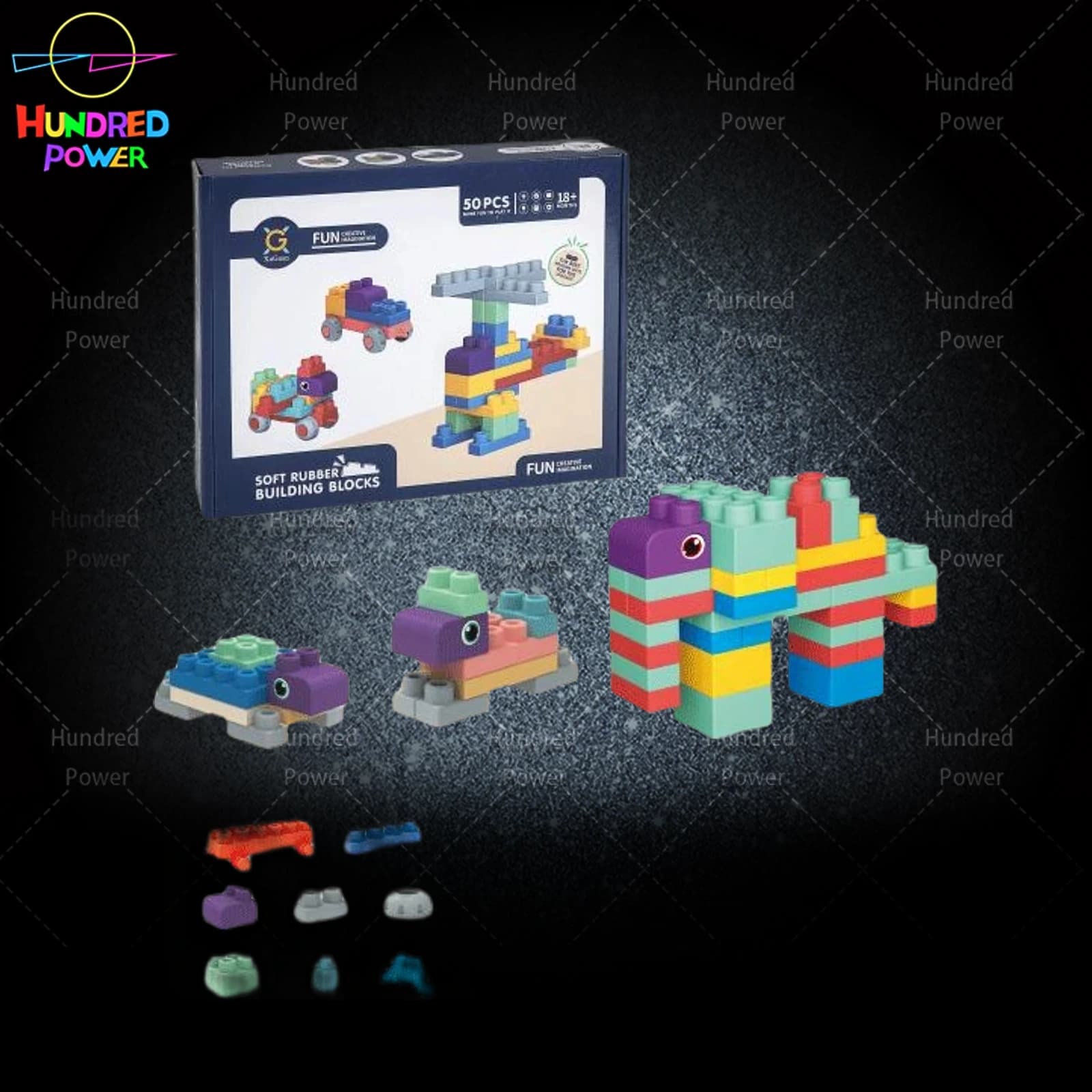 50-Piece Soft Rubber Building Blocks