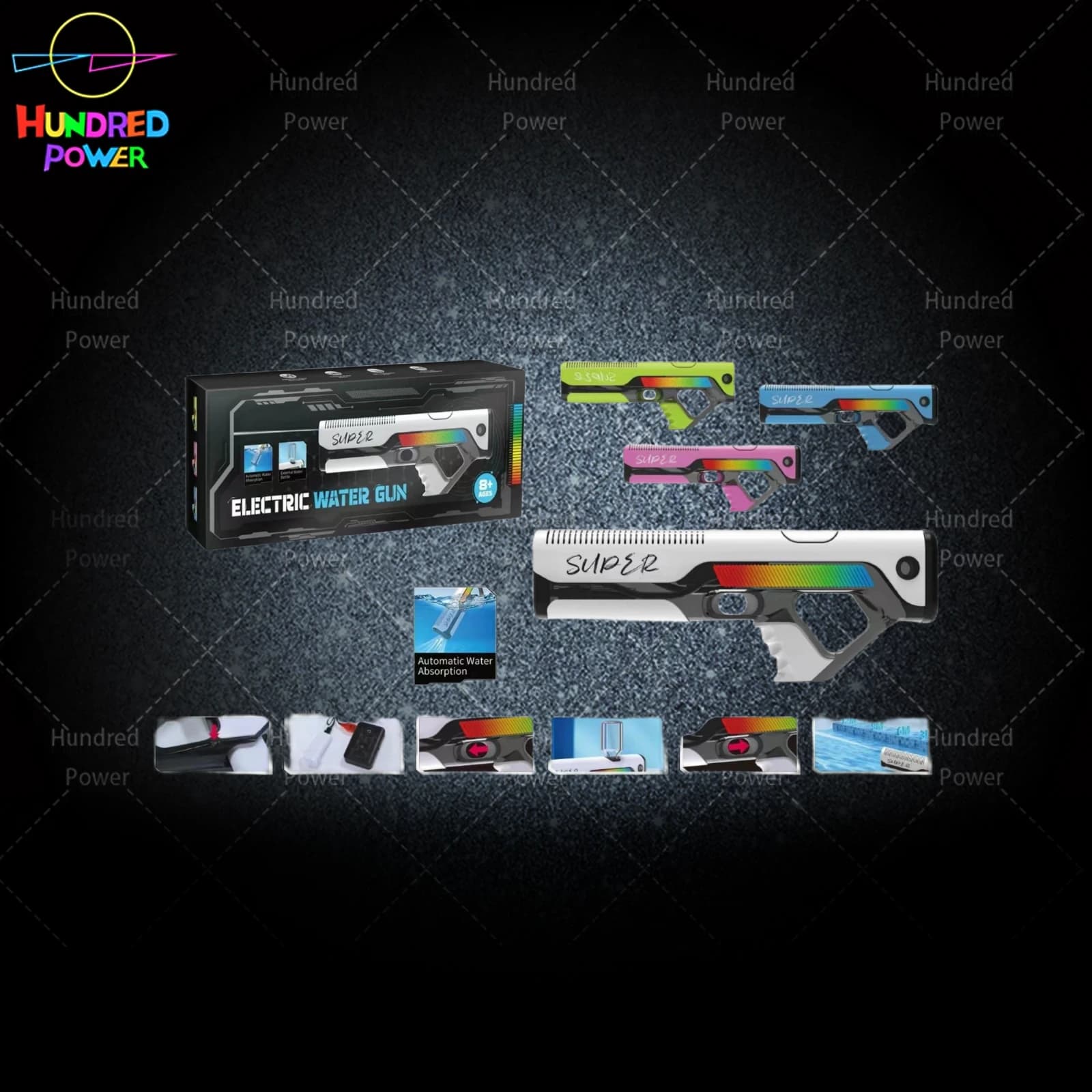 Upgraded Thunder Electric Self-Priming High-Flow Water Gun (with Light) (Upgraded Green, White, Rose Red, Blue)