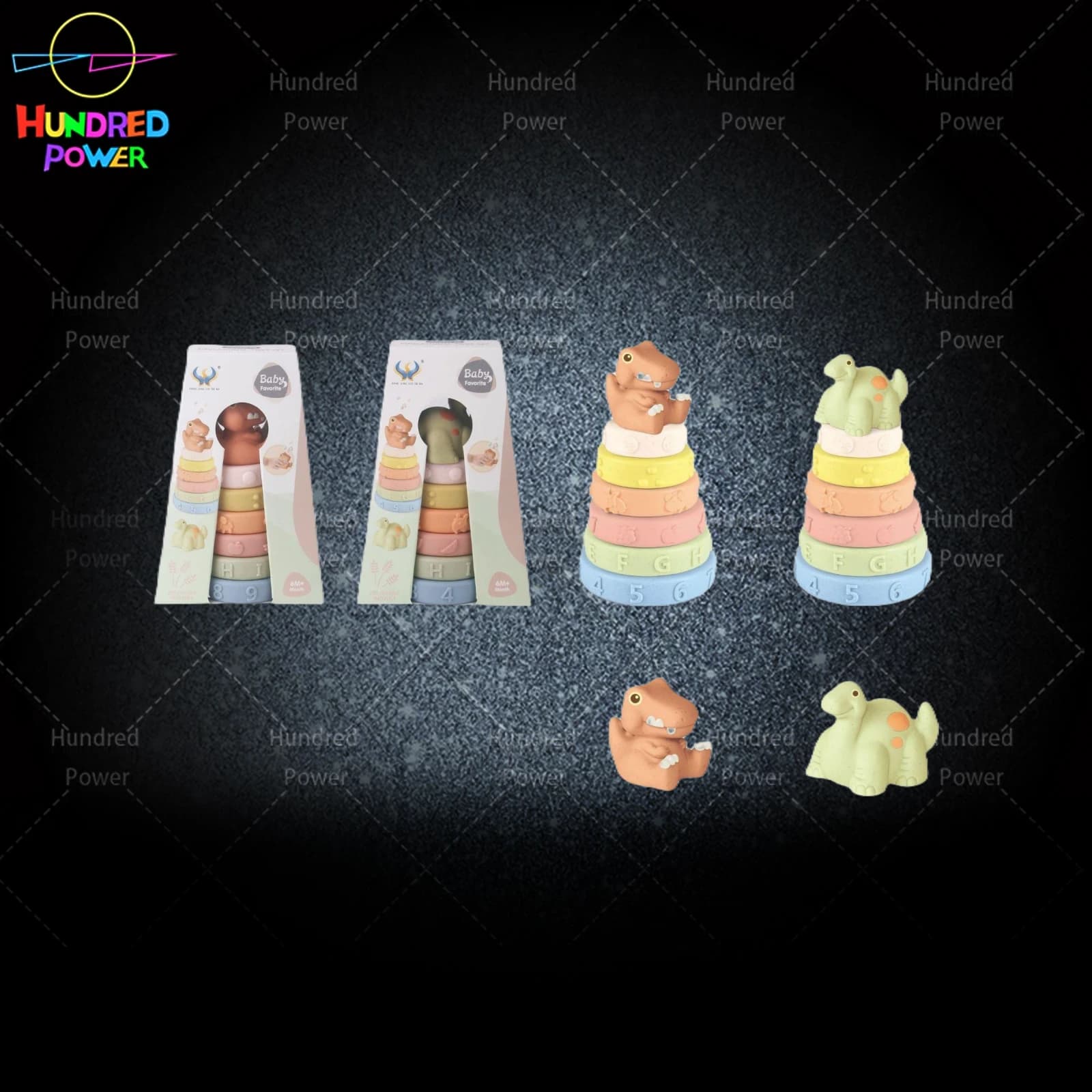 Wheat Straw Number Dinosaur Stacking Rings