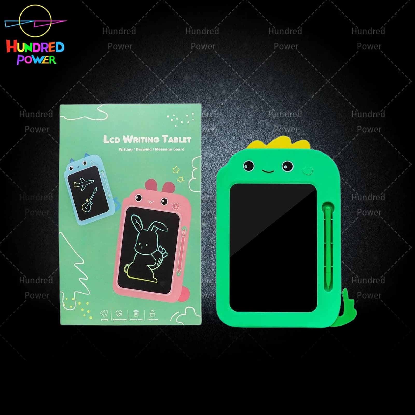 Green Dinosaur LCD Drawing Tablet (Colorful Traces) Children's Drawing Tablet LCD Writing Tablet LCD Writing Board Drawing Board Cartoon Drawing Board