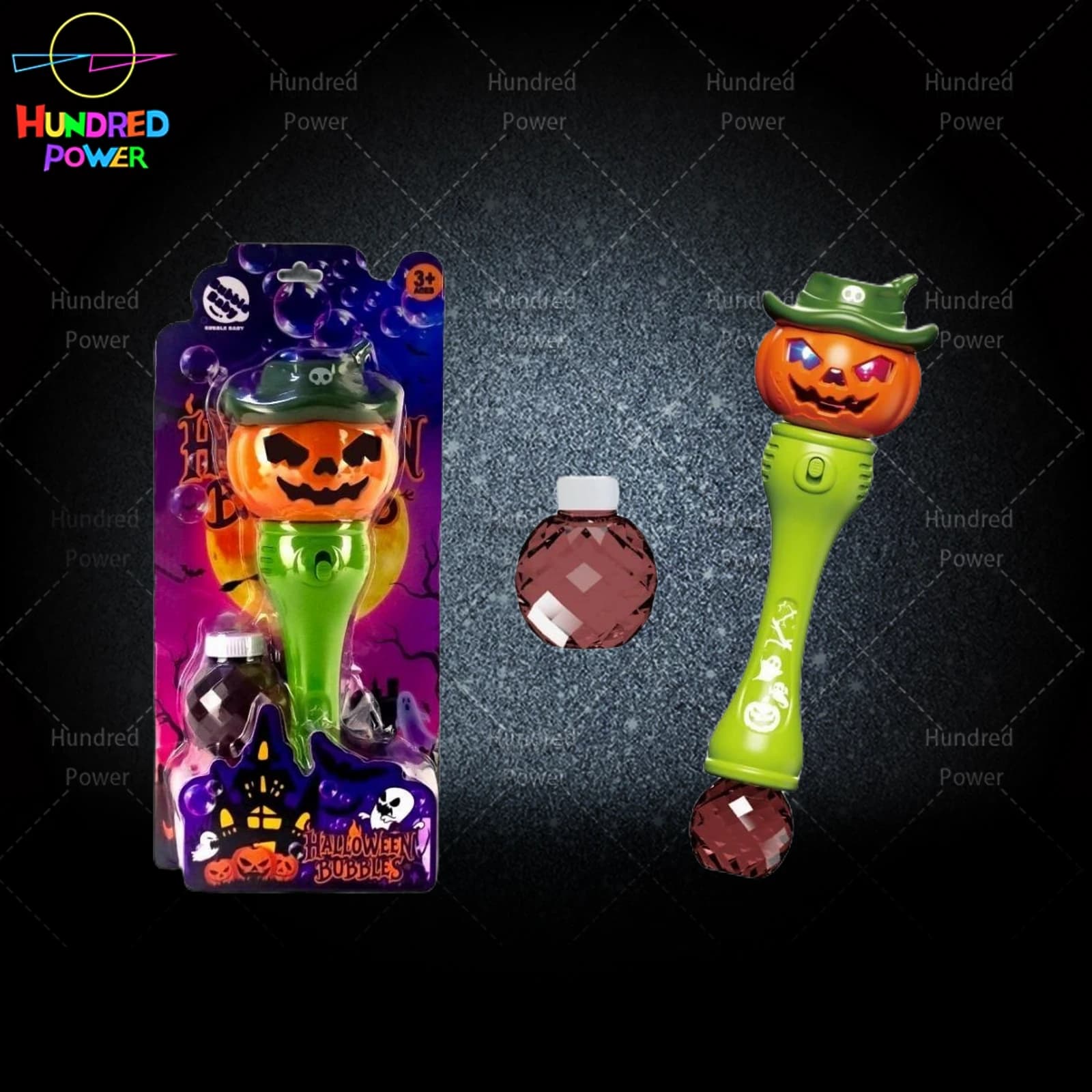 Halloween pumpkin bubble wand with light and music, 5-hole design