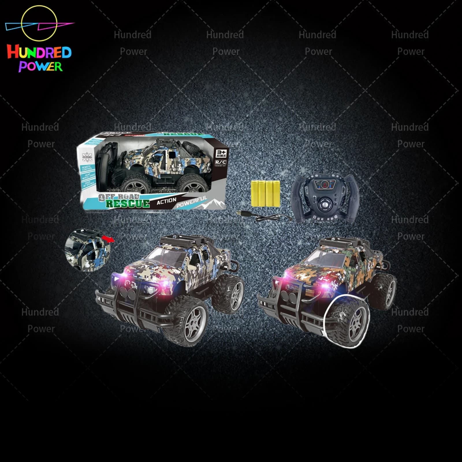 Camouflage Off-Road 4-Channel RC Car (Front Lights + Manual Doors)