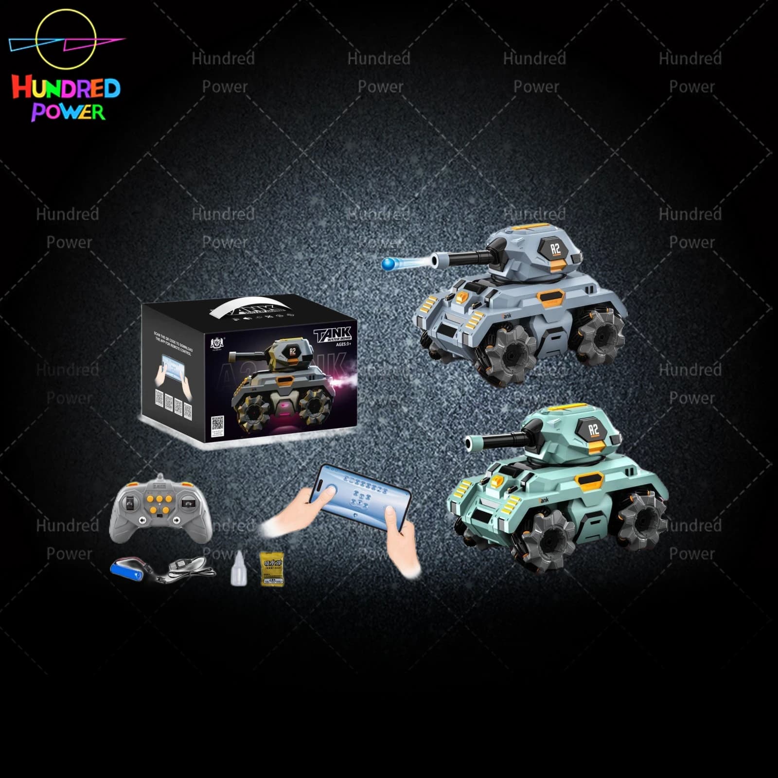 Cross-border 13-channel Water Bomb Spray Drift Racing RC Tank, 2.4G with Lights and Music (Remote + Mobile App Dual-mode Control)