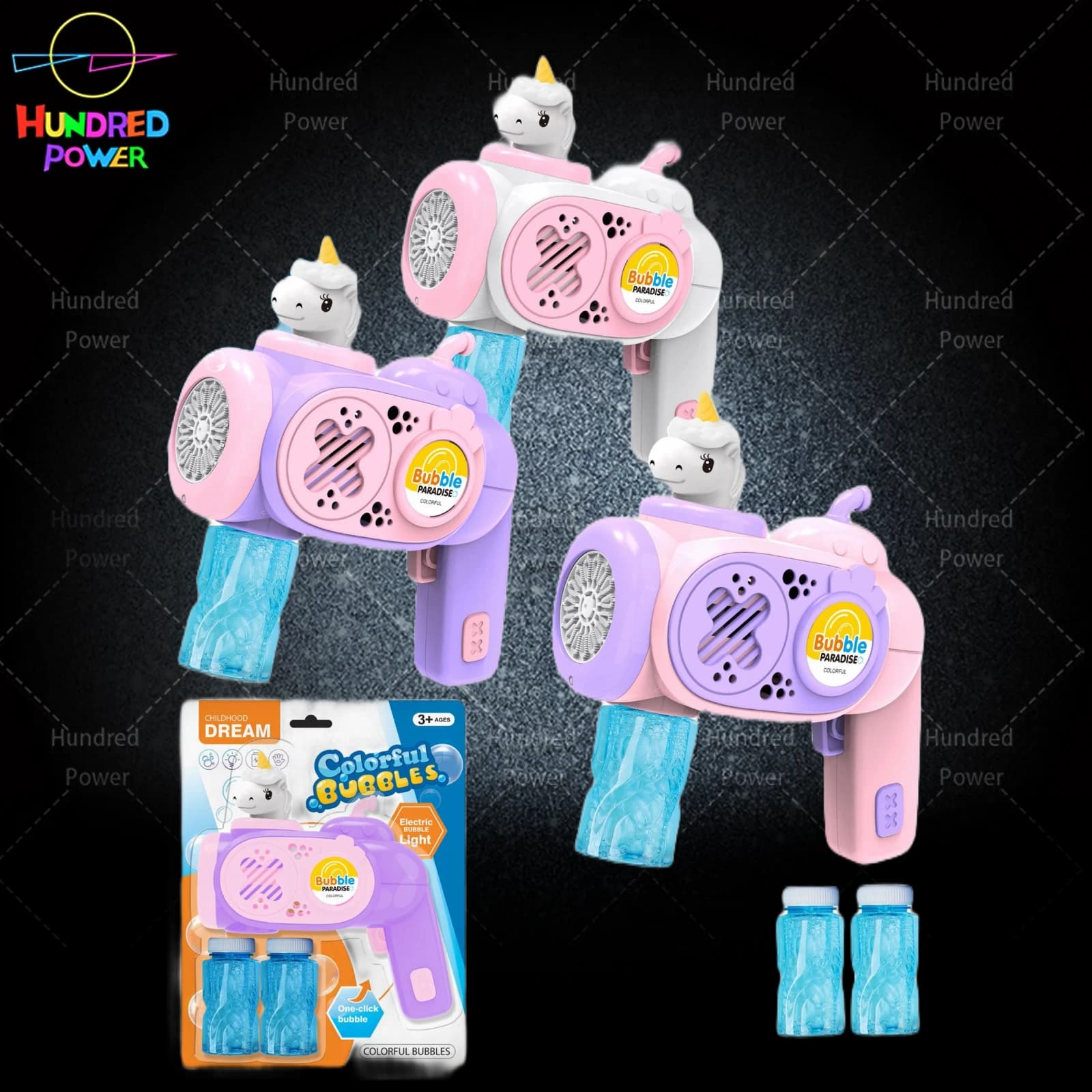 Fully Automatic Unicorn Bubble Gun, One Light, No Music