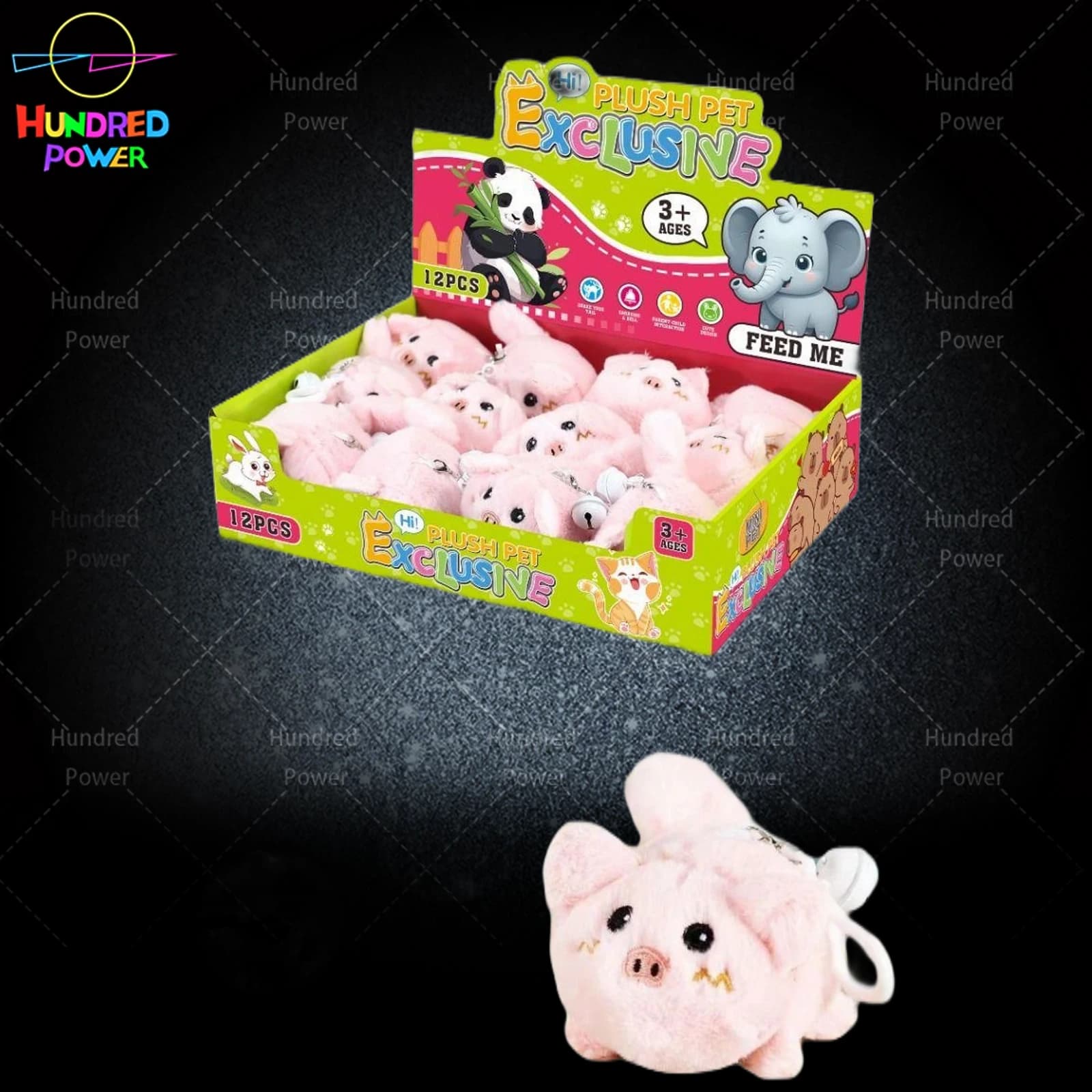 Wagging Tail Pet Pig - with Keychain, Bell, BB Whistle (12-Piece Pack)